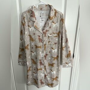 NWT- Aegean Apparel woman’s long sleeve button down night shirt, medium